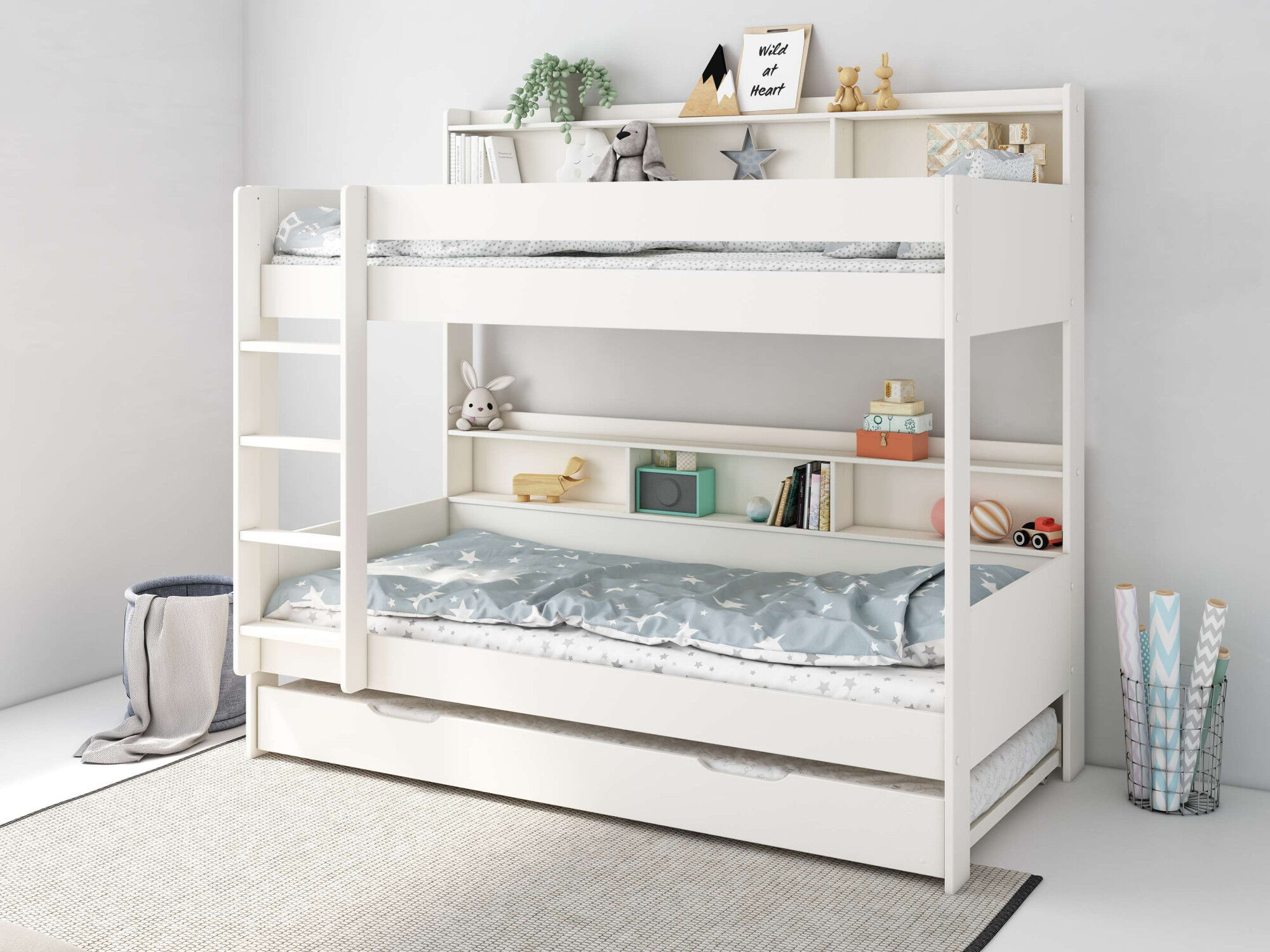 Etagenbett GOODPRODUCT "JAIME, Stockbett, Leiter links oder rechts montierbar", weiss (weiß), B:115,1cm H:186,5cm L:204cm, Etagenbetten, Etagenbett, FSC zertifiziertes Massivholz, viel Stauraum und Abstellfläche weiß Liegefläche B/L: 90cm x 200cm H: 186,5