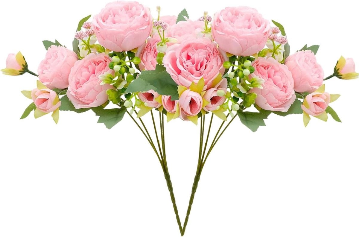 Set van 2 bundels realistische kunstpioenrozen in het roze voor decoratie