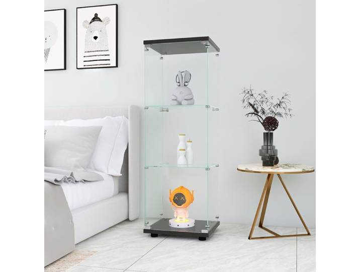 Vitrine en Verre Trempé 3 Couches Vitrine 42x36x125 cm Buffet de Salon Vitrine de Collection pour Salon Chambre Bureau Noir