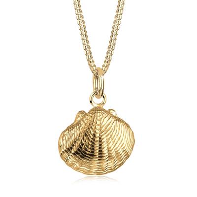 Kette mit Anhänger ELLI "Halskette Muschel Anhänger 925 Sterling Silber vergoldet" Gr. 45, gold, Halsketten, Damen, 45, ohne Stein, Silber 925 (Sterlingsilber)