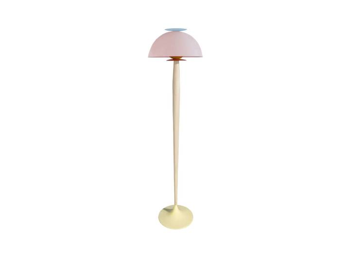 Lampadaire bois naturel métal orange abat-jour multicolore