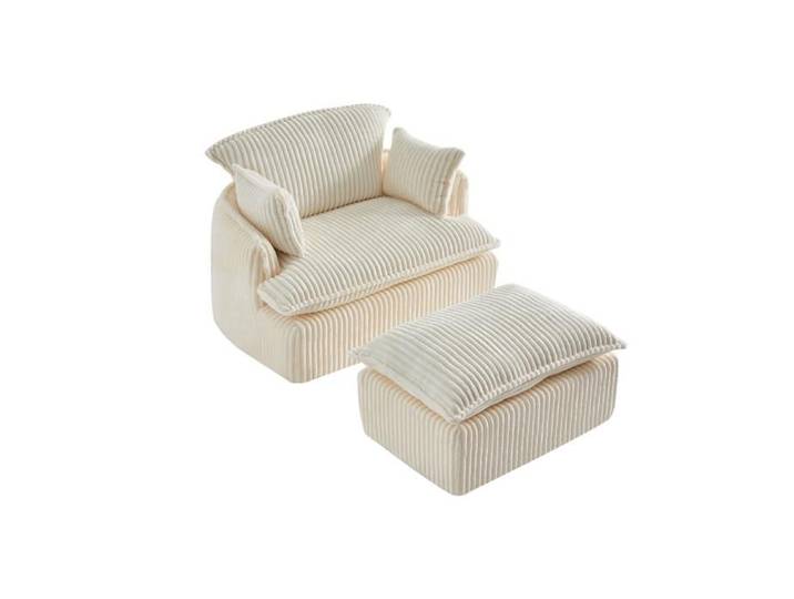 Fauteuil compressé avec repose-pieds 115x89x77 cm compact pour salon tissu flanelle beige sans montage