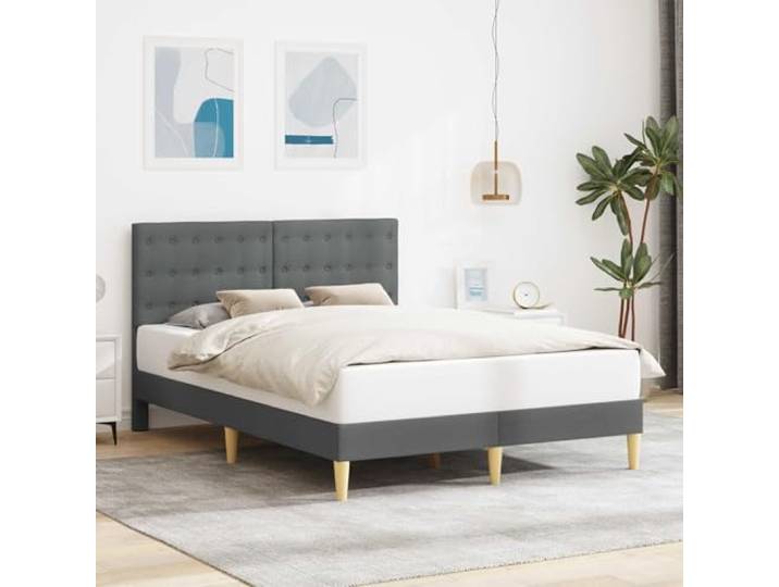 RJPLMFV Bettgestell, 120 x 190 cm, Dunkelgrau, Stoff Kopfteil aus Sperrholz, spitz zulaufende Beine, schmutzabweisender Stoff, inklusive Latten
