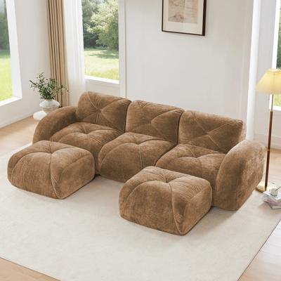 TOP_RATED Modular U-Shaped Boneless Sectional Sofa with Tufted Velvet Fabric Ca