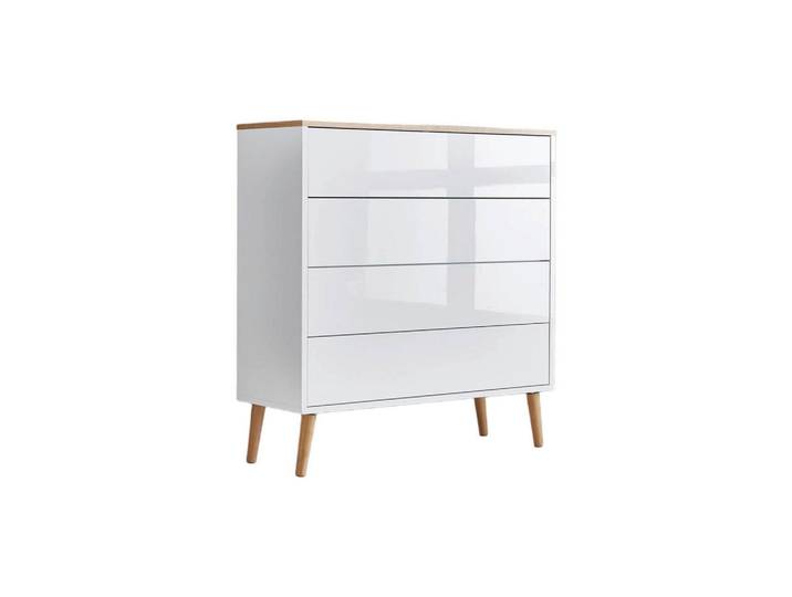 Mid.you Kommode Mailand Typ 3 + HF, Weiß Hochglanz, Eiche, Weiß, 4 Schublade(n) Schubladen, 79x86x33 cm, stehend, erweiterbar, Wohnzimmer, Kommoden & Sideboards, Kommoden