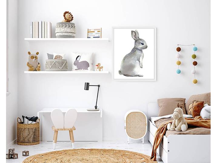 Tableau déco Watercolor Grey Rabbit 43 x 53cm Multicolore