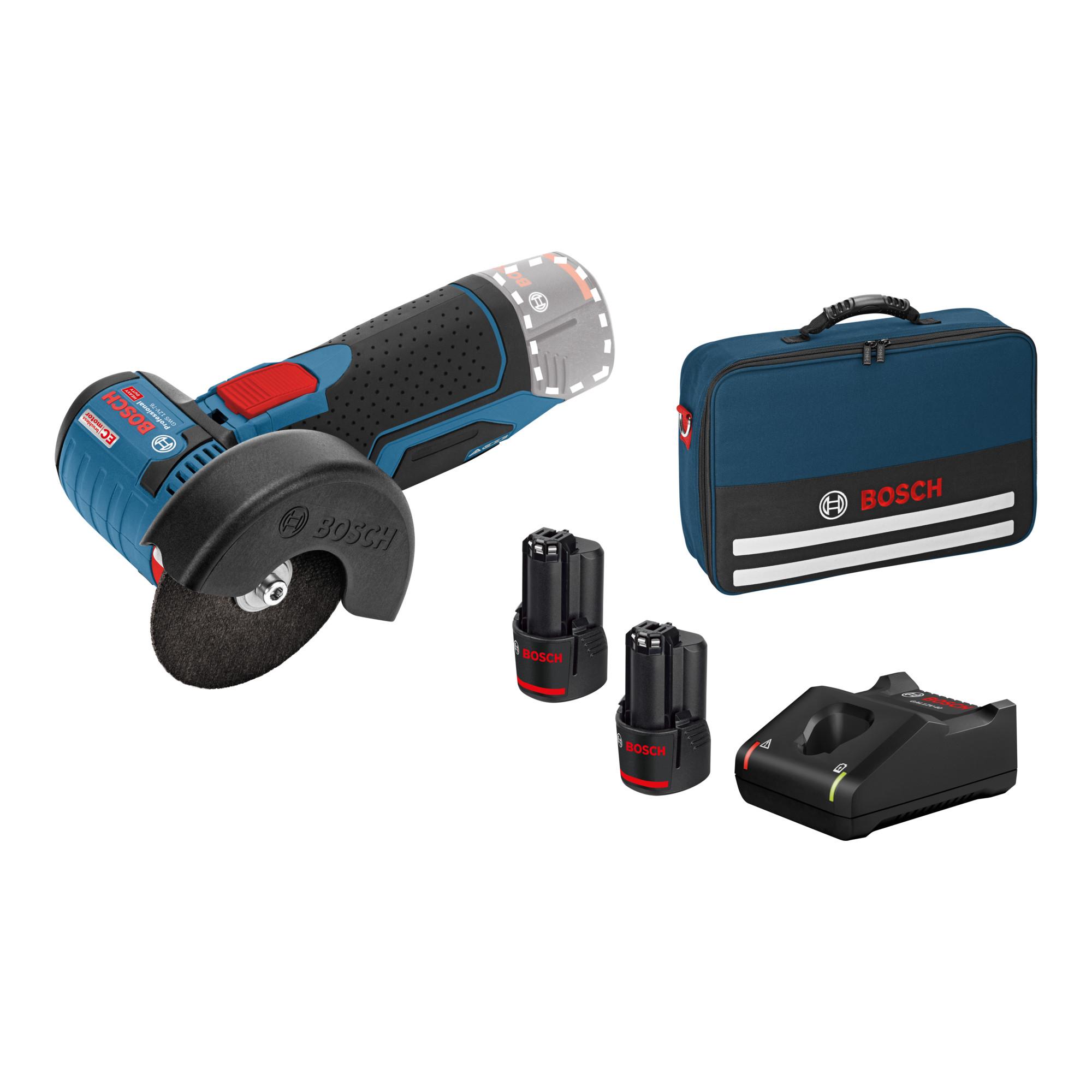 BOSCH Akku-Winkelschleifer GWS 12V-76 mit 2 x 2,0 Ah Li-Ion Akku (06019F200C)