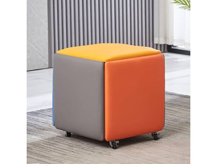 Stapelbares 5-in-1-Würfelhocker-Set mit Lenkrollen, multifunktionale Sitzgelegenlen, multifunktionale Sitzgelegenheiten aus PU-Leder für Wohnzimmer oder Esszimmer (18 x 18 x 19 Zoll, Leder6)