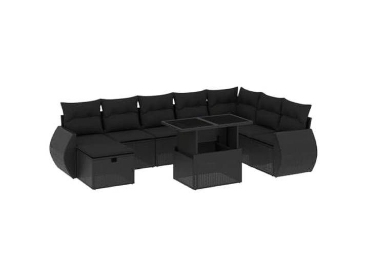 PUGYNBK Garten-Sofa-Set, 8-teilig, synthetisches Rattan, Schwarz Verstellbarer Esstisch, Tischplatte aus gehärtetem Glas, waschbare Kissen, modulares Design