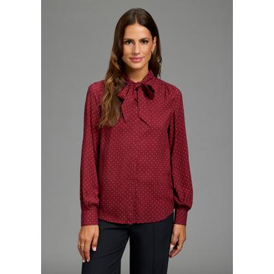 Schluppenbluse LAURA SCOTT, Damen, Gr. 46, rot (bordeaux), Web, Obermaterial: 100% Viskose, gepunktet, figurumspielend hüftbedeckend, 2-Knopf-Manschette, Blusen Schluppenbluse, Auch ohne die abnehmbare Schleife tragbar, aus Viskose