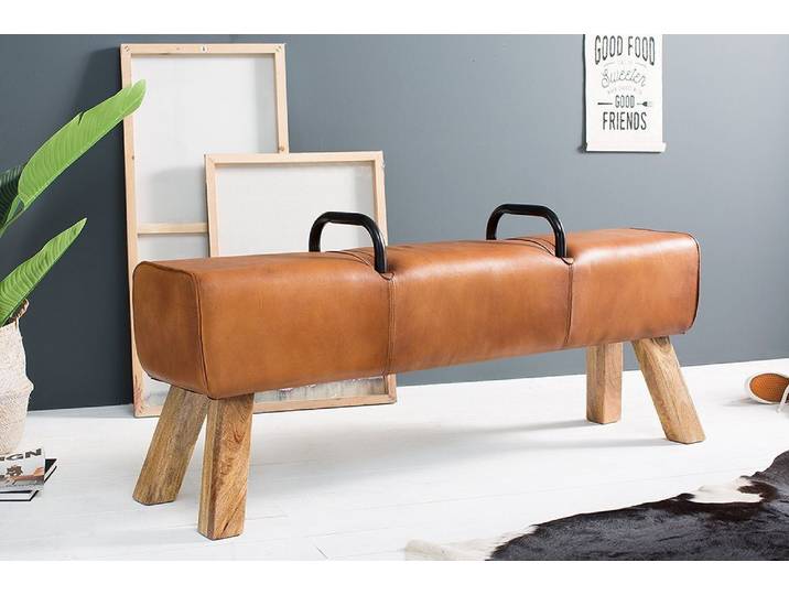 riess-ambiente Sitzbank TURNBOCK 134cm hellbraun, mit Echtleder-Bezug
