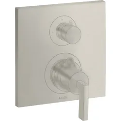 Hansgrohe AXOR Citterio Thermostat Unterputz mit Absperrventil und Hebelgriff, Edelstahl Optic, 1 Verbraucher, Keramikventil 90°, max. Durchflussmenge 26 l/min bei 3 bar, min./max. Betriebsdruck 1/10 bar, Sicherheitssperre bei 40°C, einstellbare Temperat