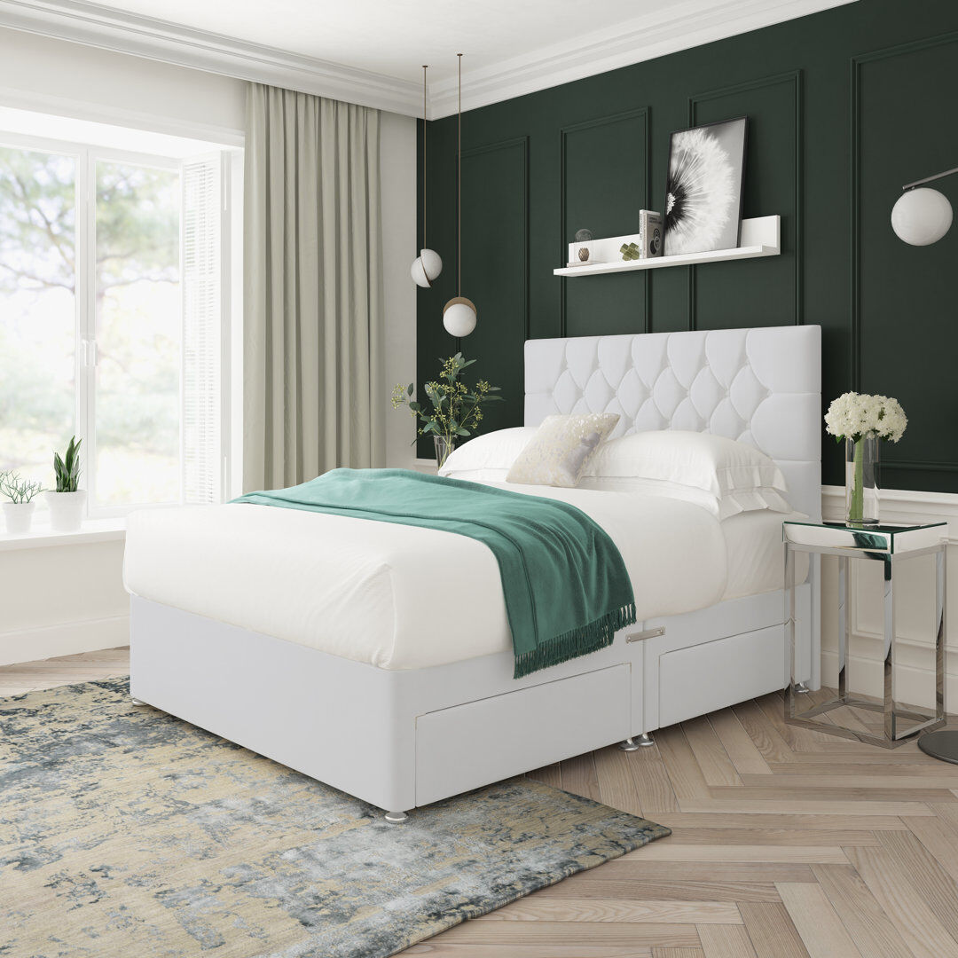 17 Stories Upholstered Bed White Kingsize (5')