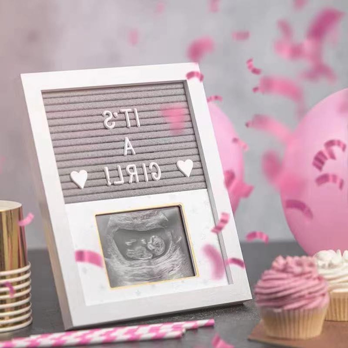 Baby Scan Fotolijst Echografie Foto Frame voor Zwangerschap Aankondiging met Aftelontwerp, Houtkleur, 20,5 x 20 cm
