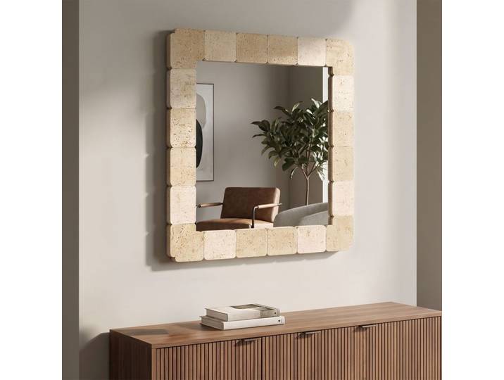 Miroir mural carré 90x90 cm effet travertin Kaël Beige