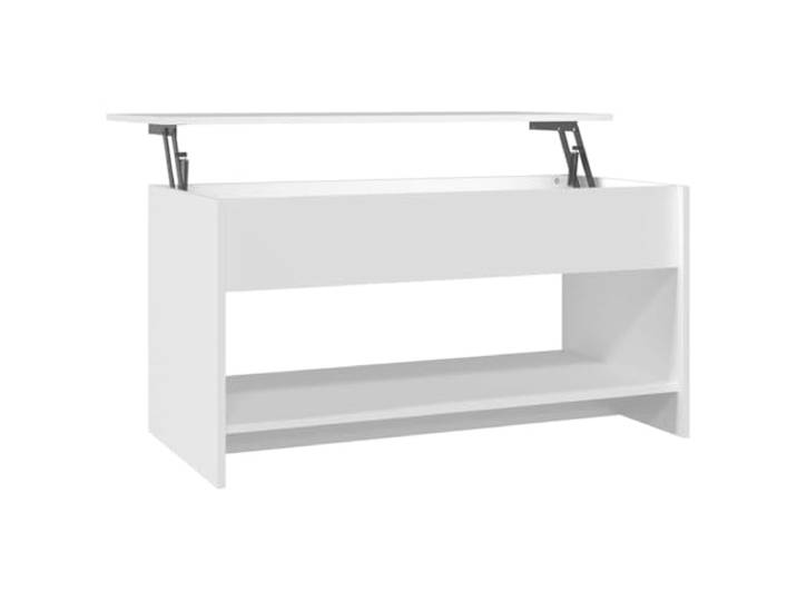 GHVBNMF Couchtisch Weiß 102x50x52,5 cm Holzwerkstoff Beistelltisch Höhenverstellbare Tischplatte für komfortables Arbeiten im Wohnzimmer mit verdecktem Staufach für Ordnung.