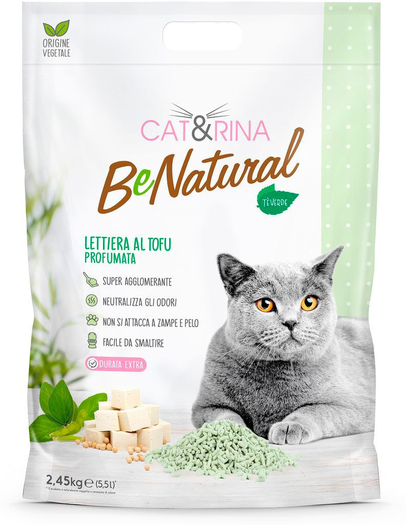 CATRINA Cat&Rina Benatural Lettiera per Gatti al Tofu Tè  Verde KIT 3X5.5L