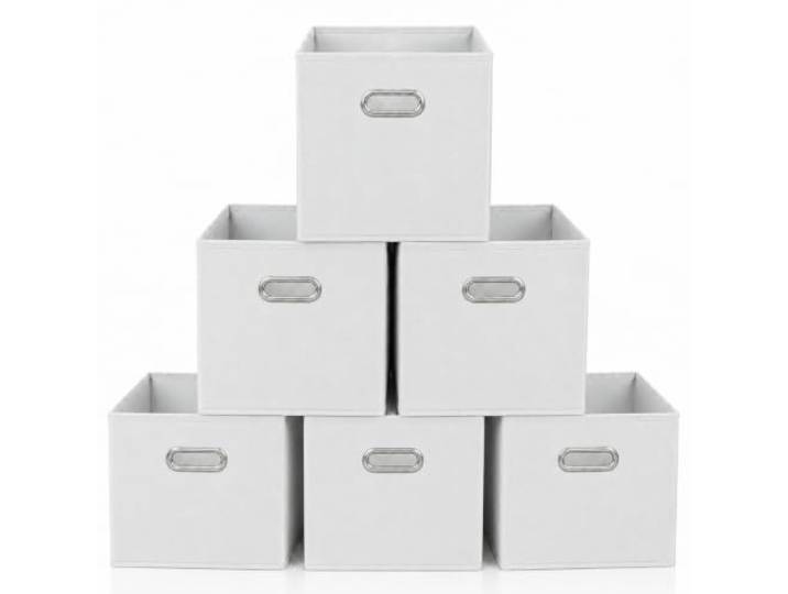 Kongming Kallax Lot de 6 boîtes de rangement pliables en tissu avec poignée - 28 x 28 x 28 cm - Pour étagère Kallax\, étagère à dés\, étagère étagée (blanc)