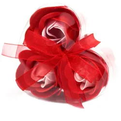 Set of 3 Soap Flower Heart Box - Red Roses