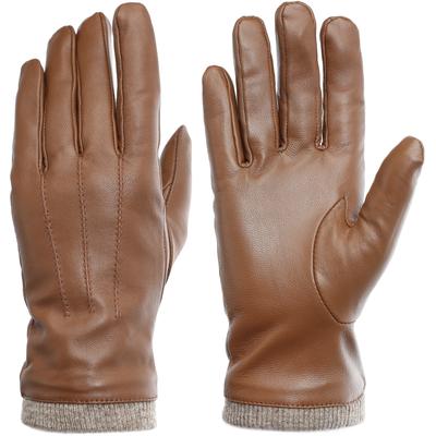 Lederhandschuhe PEARLWOOD, Damen, Gr. 7.5, braun (caramel), Schafsleder, unifarben, Handschuhe, Gummizug am Handgelenk, gefüttert, Touchscreen-kompatibel
