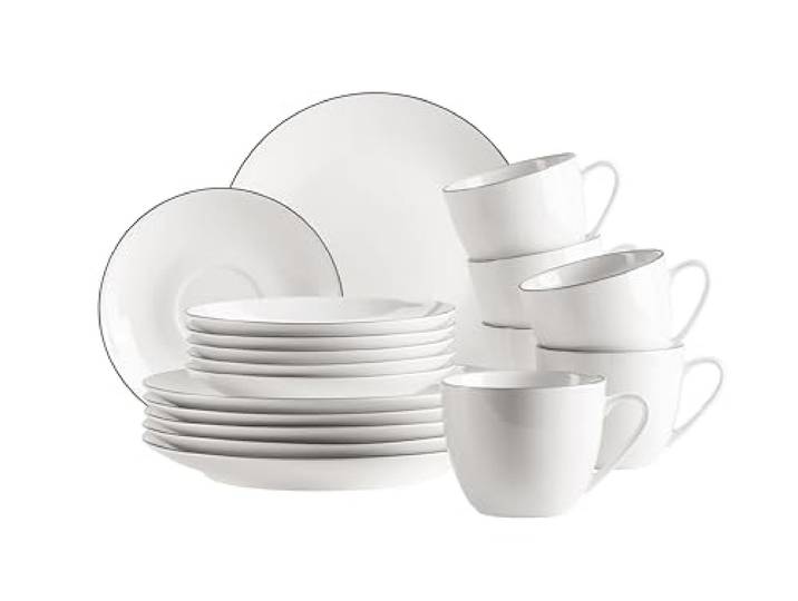 MÄSER Serie Felise, elegantes Kaffeegeschirr für 6 Personen, zeitlos, mit schwarzem Rand, Porzellan, weiß