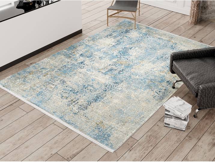 Teppich OCI DIE TEPPICHMARKE BESTELLER CAVA, auch als Läufer und in Rund , blau, B:300cm H:8mm L:400cm, Viskose, Teppiche, Teppich, Glanz Viskose, mit Fransen, Hoch Tief Struktur, Vintage, Wohnzimmer