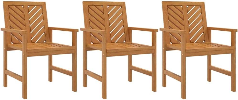 3 Garten-Essstühle aus massivem Akazienholz mit Fischgrätenmuster, Armlehnen und Rückenlehne