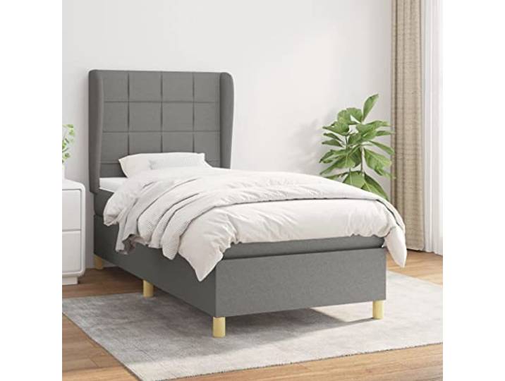 YNGBHFNOP Strapazierfähiger Stoff Atmungsaktiv Hohenverstellbares Kopfteil Boxspringbett mit Matratze Dunkelgrau 90x200 cm Stoff verstellbares Kopfteil Taschenfederkern Topper