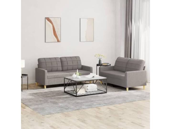 HEFZGDB 2-TLG. Sofagarnitur mit Kissen Taupe Stoff, strapazierfähige Polsterung und Robustes Metallgestell für langlebige Stabilität, Bequeme Sitzflächen mit modernem Design ideal