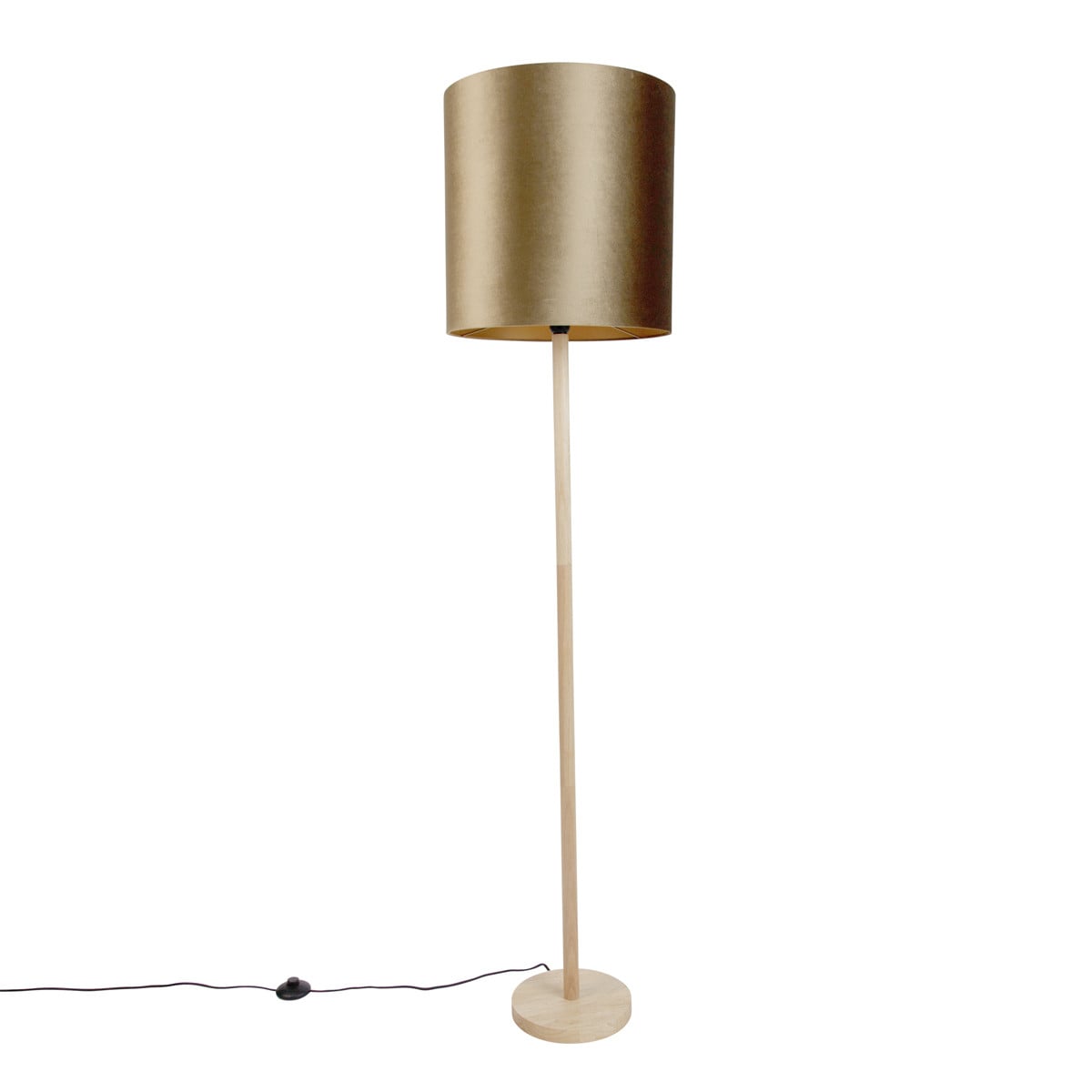 QAZQA Vloerlamp Hout met Velours Kap Brons 40cm