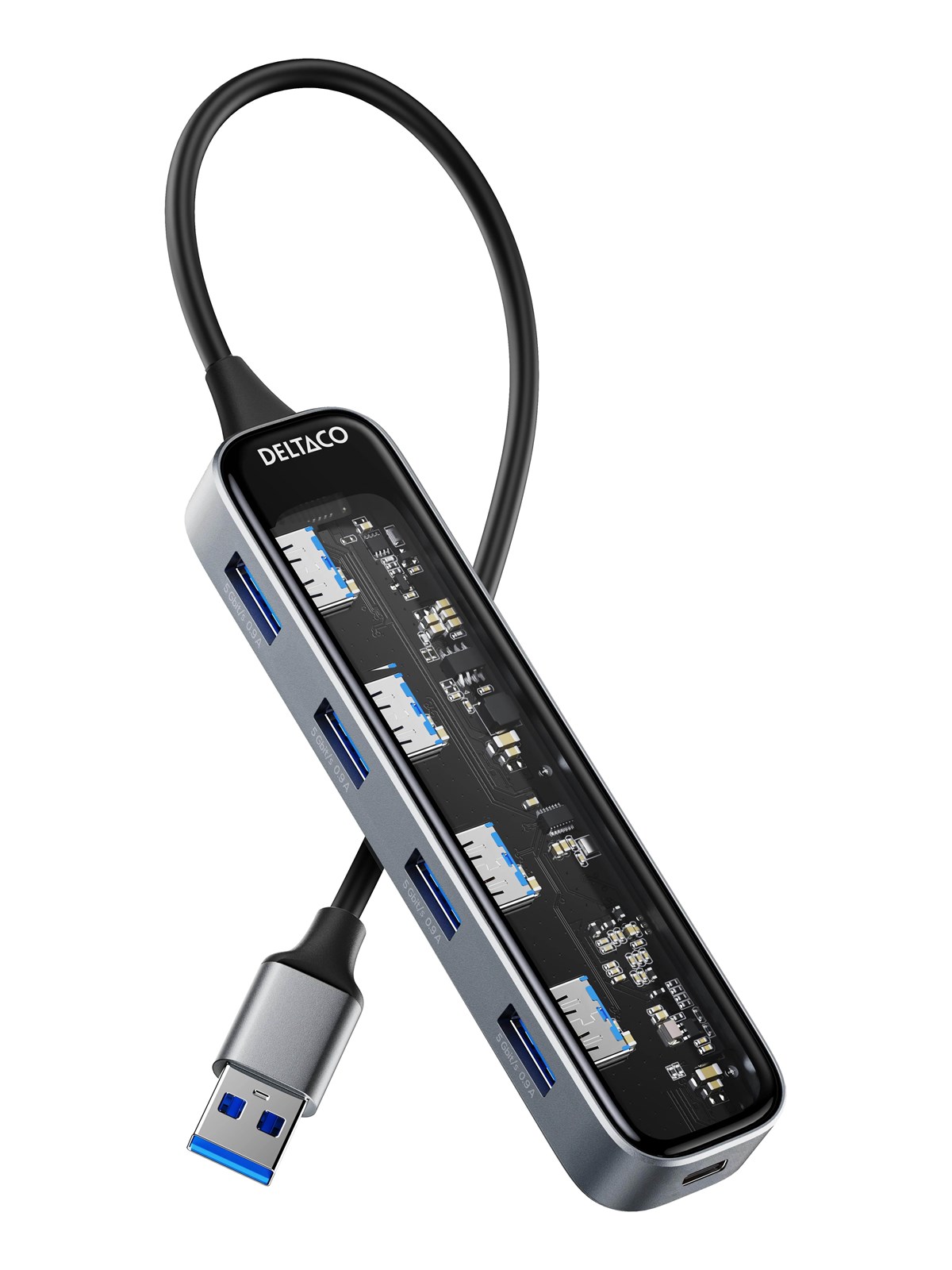 Deltaco Transparent USB-A hub 5 Gbps 4x USB-A USB-Hubs - 4 - Transparenter