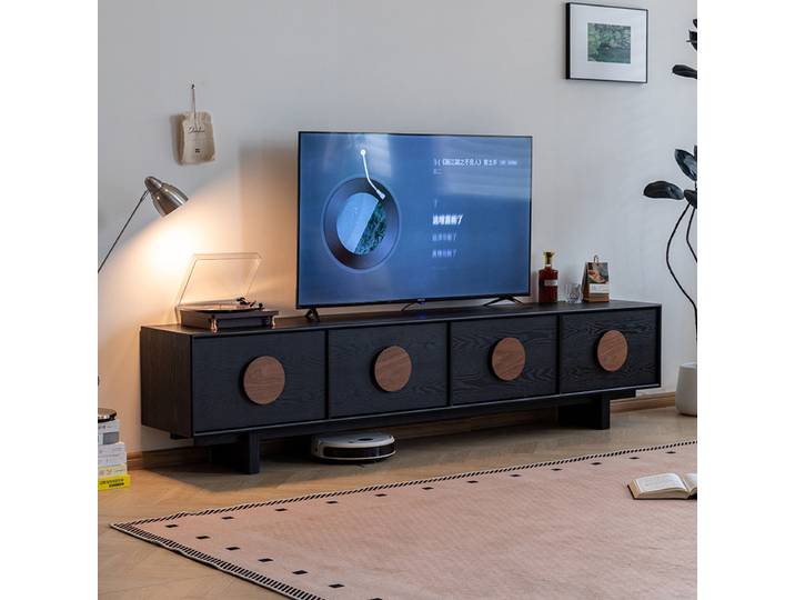 Meuble Tv rétro de luxe en bois massif, noir brillant, Table de télévision au sol, salon, divertissement, accessoires de maison