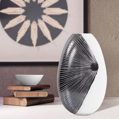 Allan Andrews Contemporary Glossy White Blown Glass Vase with Black Rays