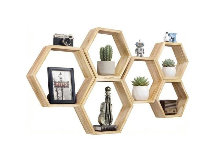 Lot De 6 Étagères Hexagonales Flottantes À Montage Mural Pour Ferme Bois En Nid D'Abeille Étagère Murale En Nid D'Abeille 6 [BI48]