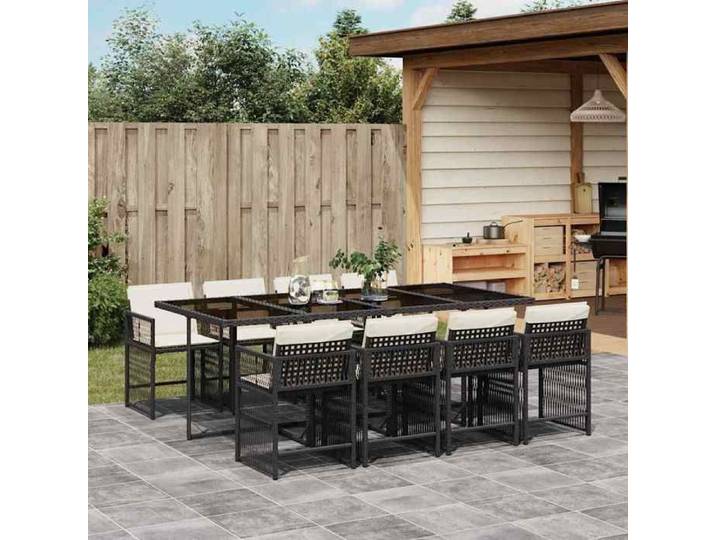 Ensemble à manger de jardin 9pcs coussins noir résine tressée 3211638