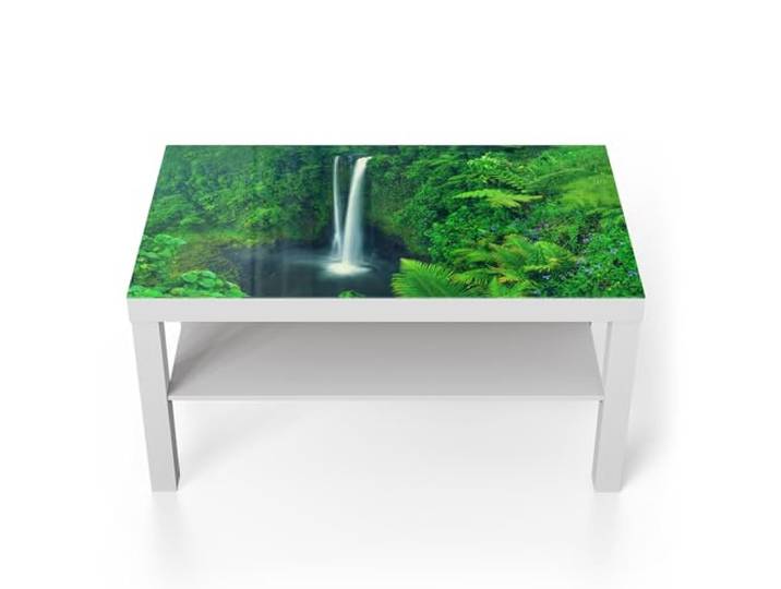 DEQORI Glastisch weiß groß 90x50 cm Motiv Verborgene Oase ausgefallener Beistelltisch aus Glas Hochglanz Couchtisch fürs Wohnzimmer moderner Couch Tisch mit Design