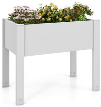 Costway 53L Raised Bed Grow Box Self-Watering Planter Box Stand with Water Level Monitor-White