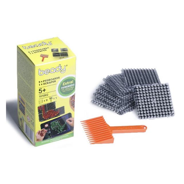 Toymax Beady 9stk. perleplader 6x6cm + 1 skraber i ske (101002)