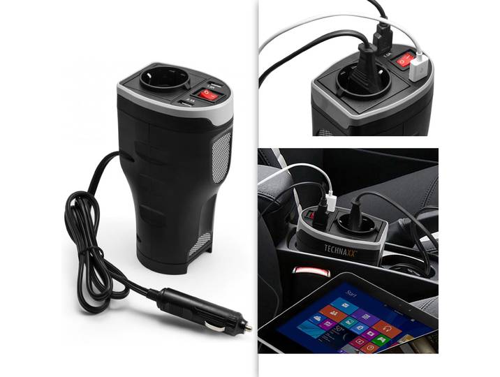 Kfz-Spannungswandler mit 230-V-Steckdose und 2x USB