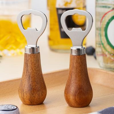 Multisell Products Hub Stainless Steel Beer Bottle Opener, Solid Wood Handle, Ideal For Home Use 2pcs