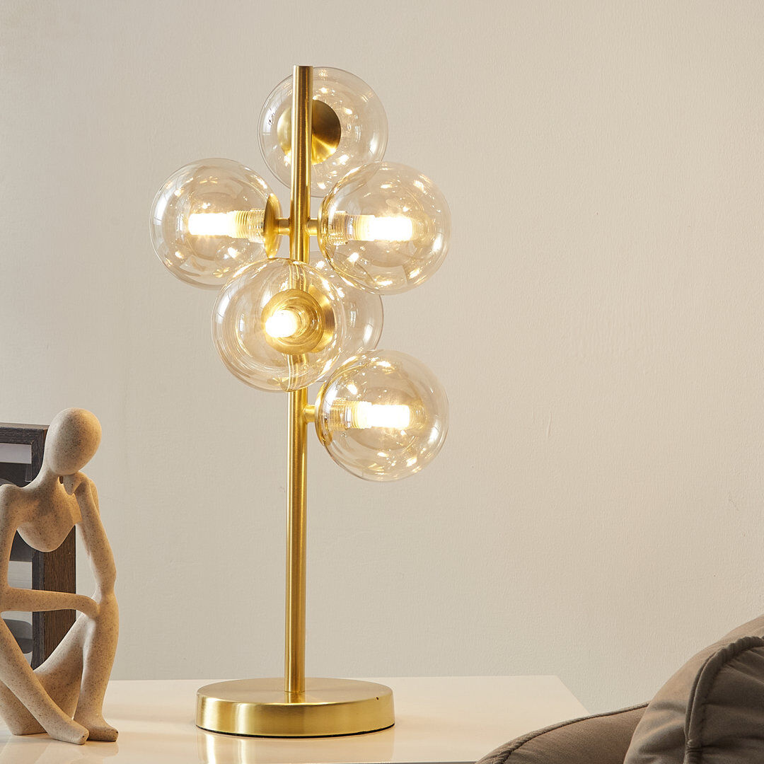 Metro Wantaugh Metal Table Lamp Satin Gold/Cognac 19.5cm H