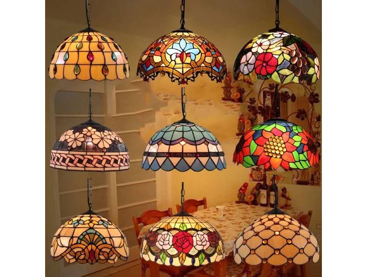 Lustre en verre coloré de style Tiffany rétro 2026, luminaire suspendu méditerranéen pour bar, chambre, balcon, décoration créative