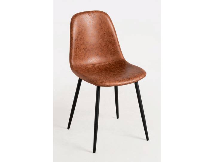 4er Set Black Teok Kunstleder Stühle - Camel Vintage