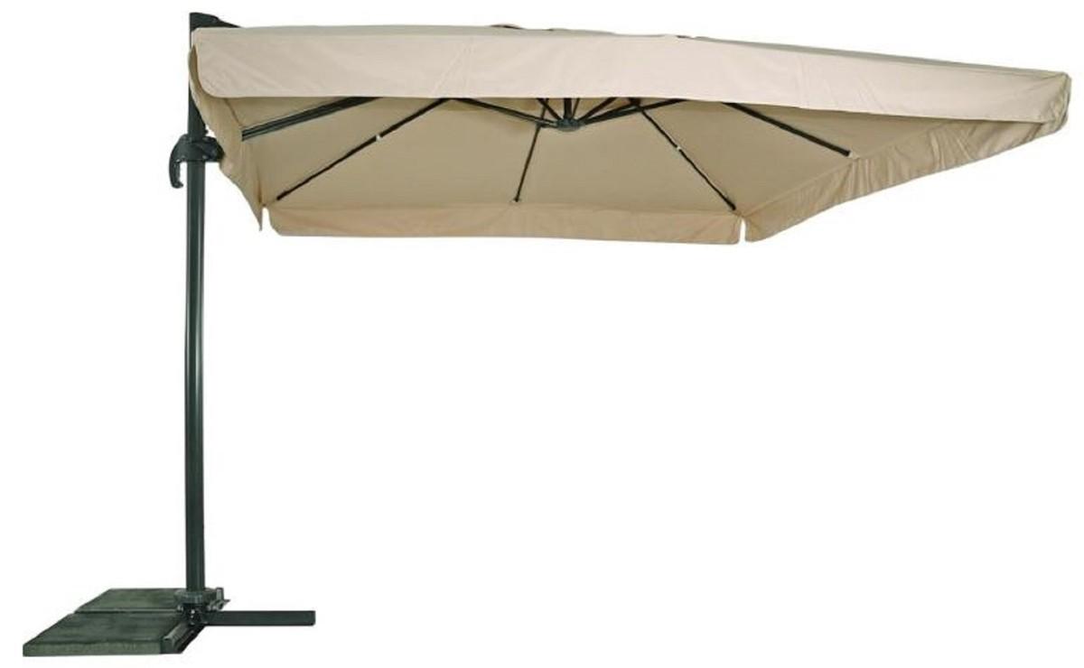 Casa Padrino Luxus Ampelschirm mit Ständer Anthrazit / Naturfarben 300 x 300 cm - Garten Sonnenschirm - Terrassen Sonnenschirm - Balkon Sonnenschirm - Garten Terrassen Balkon Accessoires