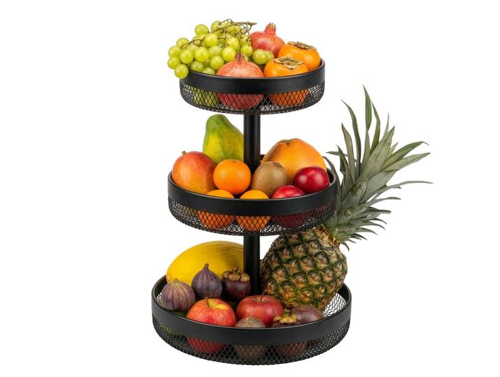 eluno Obstetagere 3-Stöckig rund Metall schwarz, Schwarz, 42 cm, Geschirr, Schalen & Schüsseln, Obstschalen