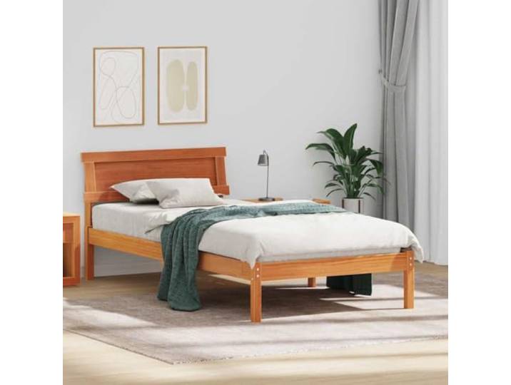 Massives Kiefernholz Stabiles Plattformbett Modernes Design Braun 90 x 190 Bettrahmen Wachsbraun 90 x 190 cm Massives Kiefernholz Bettgestell mit USB und Lattenrost Modernes Plattformbett
