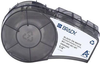 Brady M21-500-581-WT fita adesiva reposicionável preto sobre branco 12,70 mm