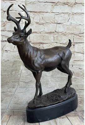 Bronzhaus Signed Villanis Male Deer Buck Hunting Bronze Sculpture Marble Figurine Figure