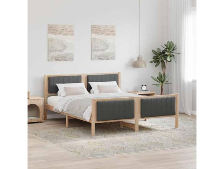 RJPLMFV Bettgestell, Plattform, massives Kiefernholz, 160 x 200 cm Ohne Lattenrost, gepolstertes Wand-Kopfteil, Fußteil inklusive, Lattenrost im Lieferumfang enthalten