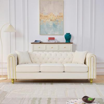 Loedds 86-Inch 3-Seat Velvet Chesterfield Sofa with Tufted Detail & Rolled Arms & Wood Frame